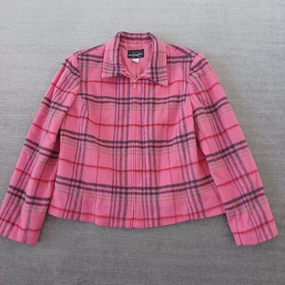 Vintage Requirements Jacket Womens 18 Pink Plaid Full Zip Wool Blend Barbiecore - Picture 9 of 9